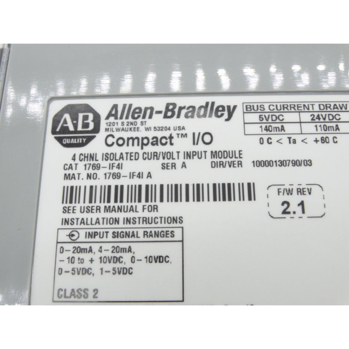 Allen-Bradley 1769-IF4I CompactLogix 4 Pt A/I C and V Iso Module