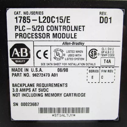 Allen-Bradley 1785-L20C15/E  ControlNet 1.5 Processor