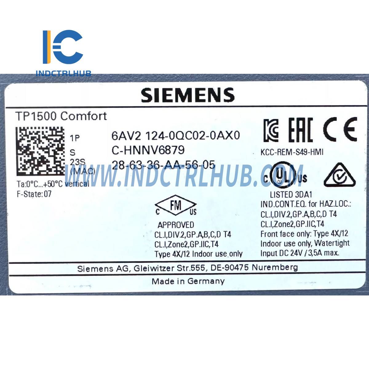 Siemens 6AV2124-0QC02-0AX0 SIMATIC HMI TP1500 Comfort Comfort Panel touch operation