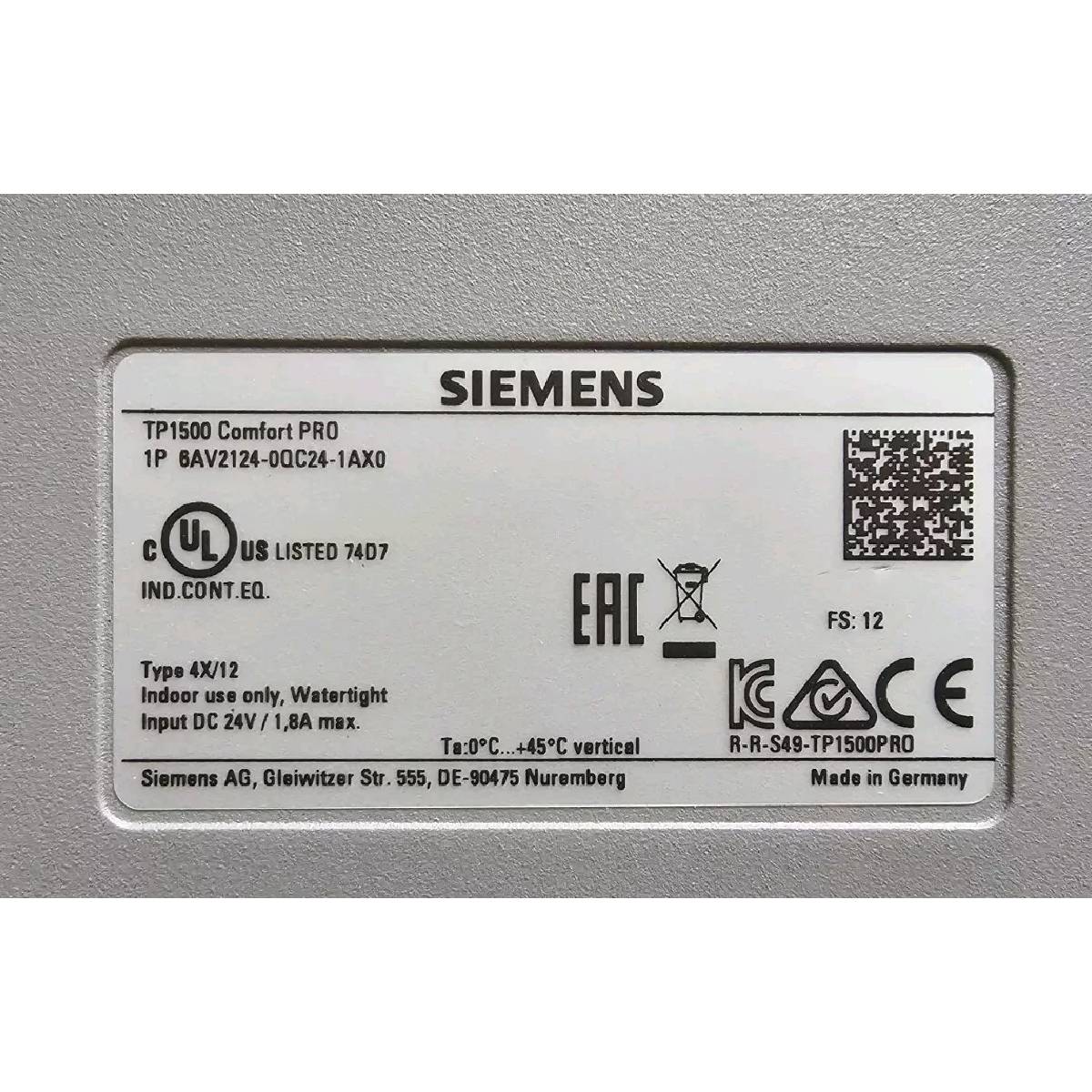 Siemens 6AV2124-0QC24-1AX0 TP1500 Comfort PRO