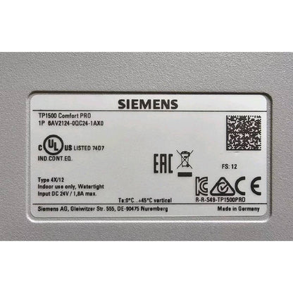 Siemens 6AV2124-0QC24-1AX0 TP1500 Comfort PRO