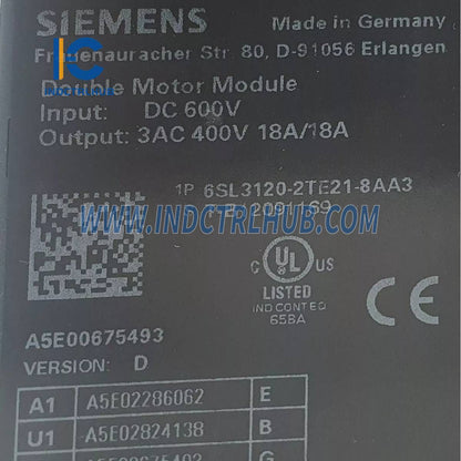 Siemens 6SL3120-2TE21-8AA3 SINAMICS S120 Double Motor Module