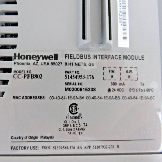 Honeywell CC-PFB802 Fieldbus Interface Modules