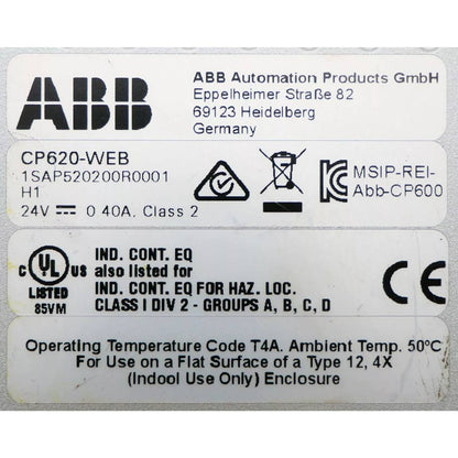 1SAP520200R0001 | ABB CP620 Control Panel 4.3" microbr.f. V2.3 webserver