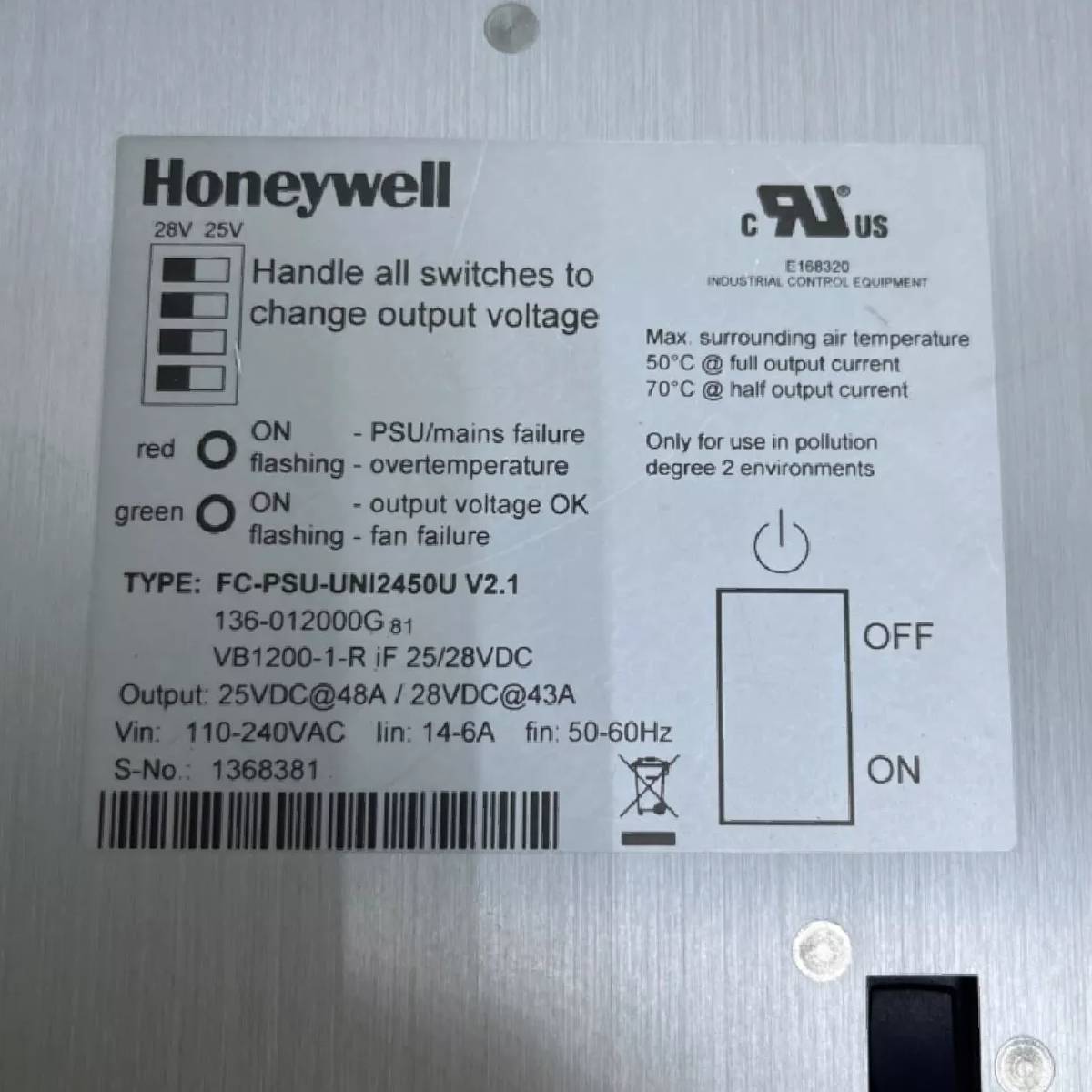 Honeywell FC-PSU-UNL2450U Power Supply